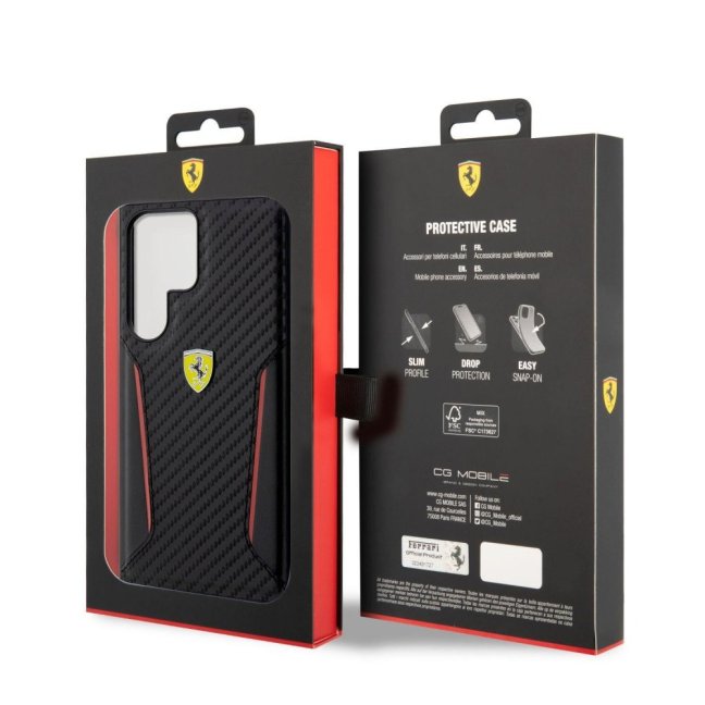 Ferrari PU Carbon Zadní Kryt pro Samsung Galaxy S23 Ultra Black