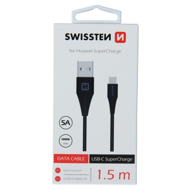 DATOVÝ KABEL SWISSTEN USB / USB-C HUAWEI SUPER CHARGE 5A 1,5M ČERNÝ