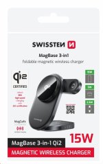 SWISSTEN SKLÁDACÍ BEZDRÁTOVÁ Qi2 NABÍJEČKA MagBase 3v1 ČERNÁ (kompatibilní s MagSafe)