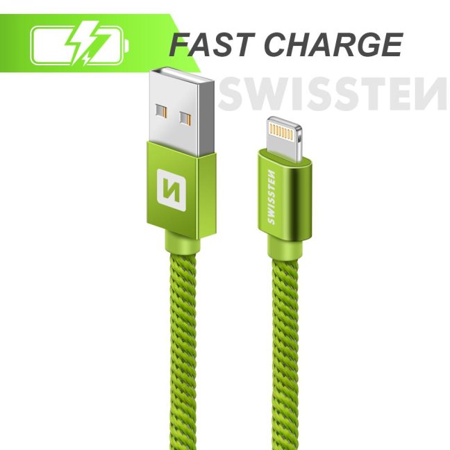 DATOVÝ KABEL SWISSTEN TEXTILE USB / LIGHTNING 2,0 M ZELENÝ