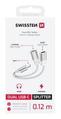 NABÍJECÍ AUDIO ADAPTÉR SWISSTEN TEXTILE USB-C (samec) / 2x USB-C (samice) 0,12 M BÍLÝ