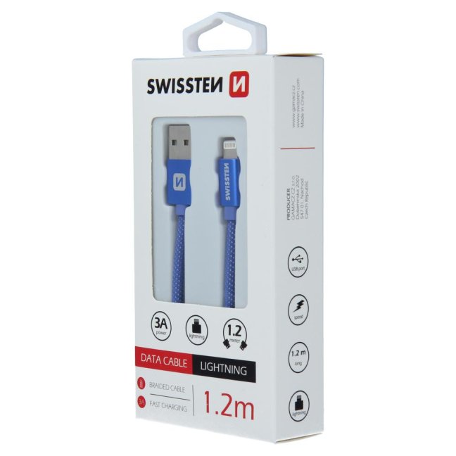 DATOVÝ KABEL SWISSTEN TEXTILE USB / LIGHTNING 1,2 M MODRÝ
