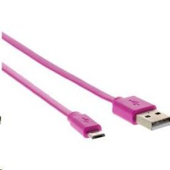 Datový kabel plochý gumový - microUSB - růžová barva
