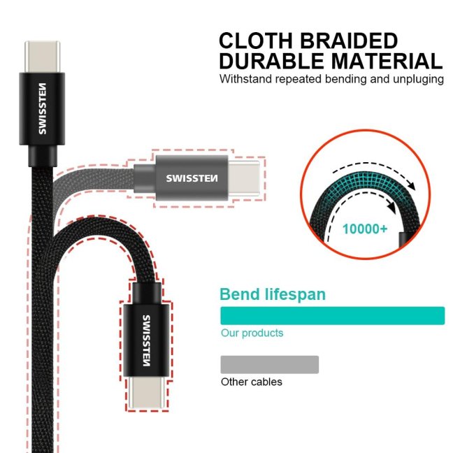 DATOVÝ KABEL SWISSTEN TEXTILE USB / USB-C 1,2 M RŮŽOVO/ZLATÝ