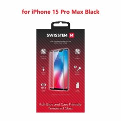 SKLO SWISSTEN FULL GLUE, COLOR FRAME, CASE FRIENDLY PRO APPLE IPHONE 16 PRO MAX ČERNÉ