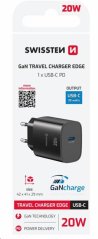 SWISSTEN SÍŤOVÝ ADAPTÉR EDGE GaN 1x USB-C PD 20W ČERNÝ