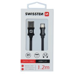 DATOVÝ KABEL SWISSTEN TEXTILE USB / USB-C 1,2 M ČERNÝ