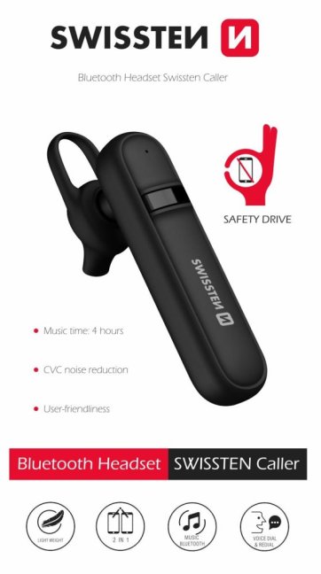 BLUETOOTH HEADSET SWISSTEN CALLER ČERNÝ