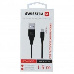 DATOVÝ KABEL SWISSTEN USB / MICRO USB 1,5 M ČERNÝ (9mm)
