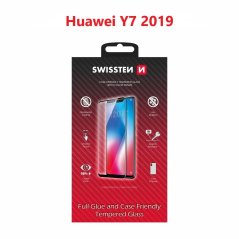 SKLO SWISSTEN FULL GLUE, COLOR FRAME, CASE FRIENDLY PRO HUAWEI Y7 2019 ČERNÉ