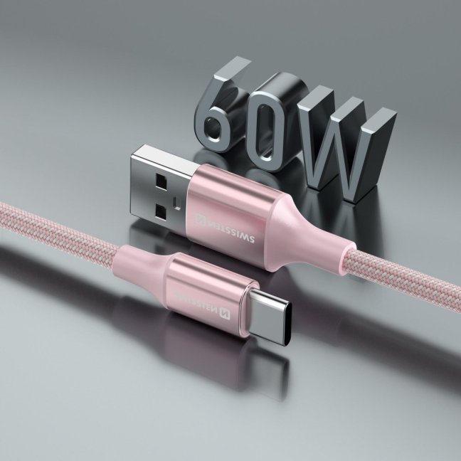 DATOVÝ KABEL SWISSTEN TEXTILE II USB / USB-C 1,5 M RŮŽOVÝ