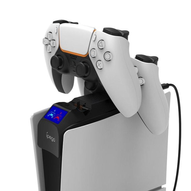 iPega P5S016 Dual Charger Dock s Držákem na Sluchátka a Ovladače pro PS5 Slim White
