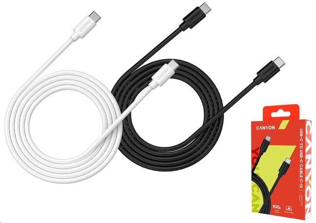 CANYON kabel UC-12, USB-C – USB-C (100W, 20V/5A) 2m, černá