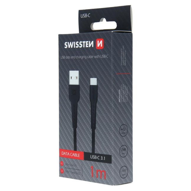 DATOVÝ KABEL SWISSTEN USB / USB-C 1,0 M ČERNÝ
