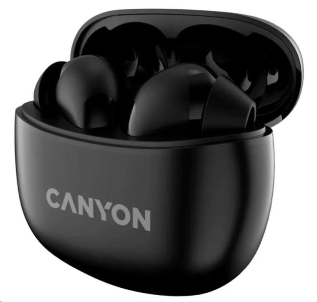 CANYON TWS-5 BT sluchátka s mikrofonem, BT V5.3 JL 6983D4, pouzdro 500mAh+40mAh až 38h, černá