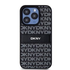 DKNY PU Leather Repeat Pattern Tonal Stripe Zadní Kryt pro iPhone 14 Pro Max Black