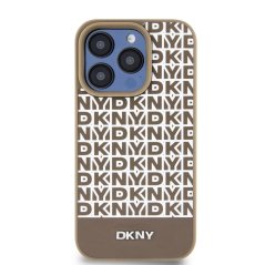DKNY PU Leather Repeat Pattern Bottom Stripe MagSafe Zadní Kryt pro iPhone 15 Pro Max Brown