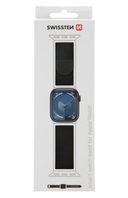 SWISSTEN ŘEMÍNEK PRO APPLE WATCH MILÁNSKÝ TAH 42 / 44 / 45 / 49 mm ČERNÝ