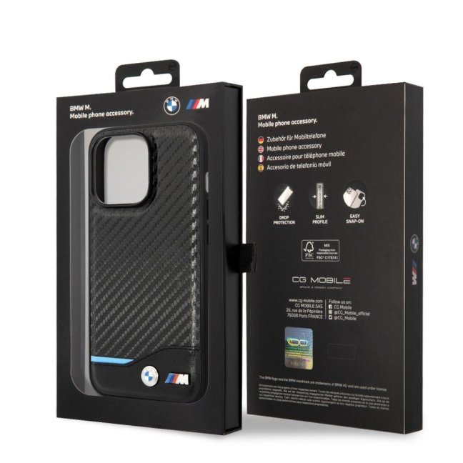 BMW M PU Carbon Blue Line Zadní Kryt pro iPhone 14 Pro Max Black