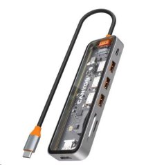 CANYON replikátor portů DS-13 7v1, 1xUSB-C PD 100W, 1xHDMI (4K), 3x USB 3.0, SD/micro čtečka, průhledný
