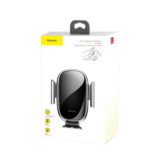 Baseus Car Mount Smart Gravity Držák telefonu Air Vent Bracket Electric Auto Lock Silver (SUGENT-ZN0S