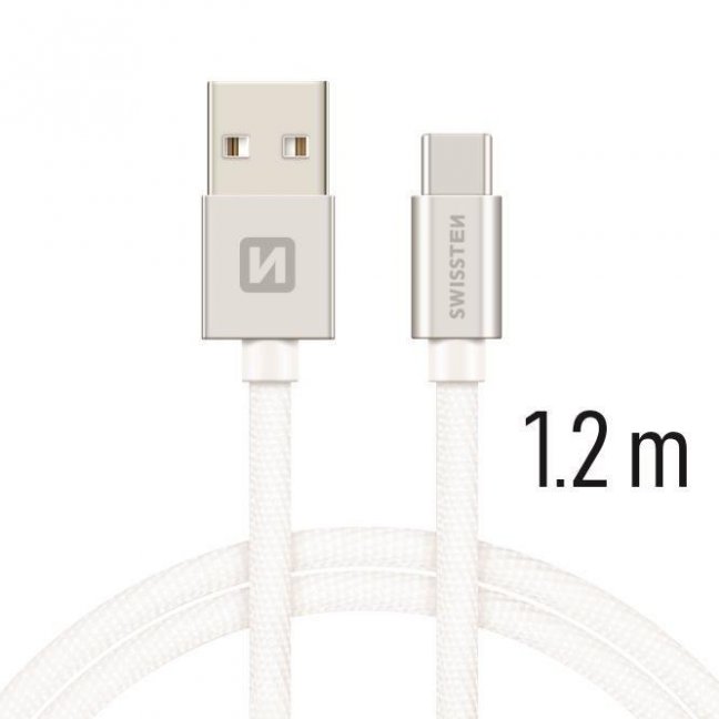 DATOVÝ KABEL SWISSTEN TEXTILE USB / USB-C 1,2 M STŘÍBRNÝ