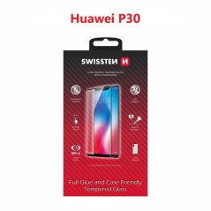 SKLO SWISSTEN FULL GLUE, COLOR FRAME, CASE FRIENDLY PRO HUAWEI P30 ČERNÉ