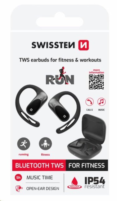 BLUETOOTH TWS SLUCHÁTKA SWISSTEN NA BĚHÁNÍ OPEN EAR ČERNÁ