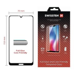 SKLO SWISSTEN FULL GLUE, COLOR FRAME, CASE FRIENDLY PRO HUAWEI Y7 2019 ČERNÉ