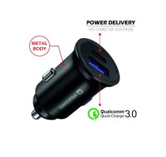SWISSTEN CL ADAPTÉR POWER DELIVERY USB-C + QUICK CHARGE 3.0 36W METAL ČERNÝ (ECO BALENÍ)