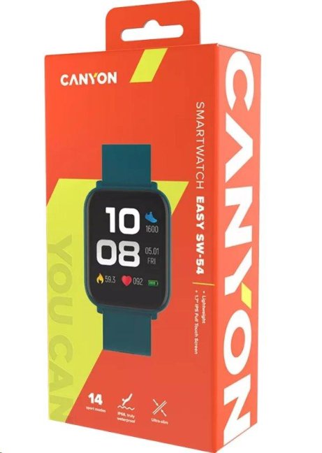 CANYON smart hodinky EASY SW-54, 1,7" IPS displej, 14 sport režimů, IP68, Android/iOS, zelené