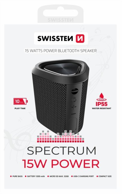 BLUETOOTH REPRODUKTOR SWISSTEN SPECTRUM 15 W ČERNÝ