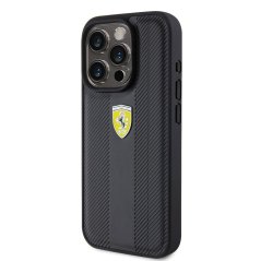 Ferrari PU Leather Hot Stamp Groove Pattern Zadní Kryt pro iPhone 15 Pro Black
