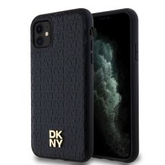 DKNY PU Leather Repeat Pattern Stack Logo Magsafe Zadní Kryt pro iPhone 11 Black