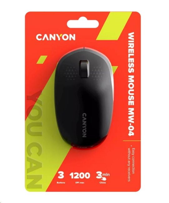 CANYON myš optická bezdrátová MW-4, 1200 dpi,3 tl., Bluetooth, AA baterie, černá