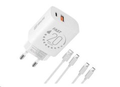 OBAL:ME Cestovní Nabíječka USB-A + USB-C 20W + 2x kabel 1m White