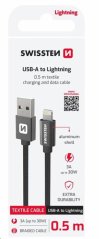 DATOVÝ KABEL SWISSTEN TEXTILE USB / LIGHTNING 0,5 M ČERNÝ
