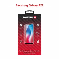 SKLO SWISSTEN FULL GLUE, COLOR FRAME, CASE FRIENDLY PRO SAMSUNG A225 GALAXY A22 ČERNÉ