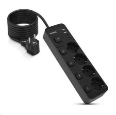 NABÍJECÍ STANICE HUSLOG 15W 4XZÁSUVKA, 2XUSB-C, 2XUSB, 5X VYPÍNAČ ČERNÁ