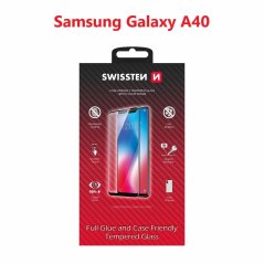 SKLO SWISSTEN FULL GLUE, COLOR FRAME, CASE FRIENDLY PRO SAMSUNG A405 GALAXY A40 ČERNÉ