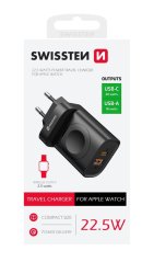SWISSTEN SÍŤOVÝ ADAPTÉR 1xUSB-A, 1xUSB-C a  Apple Watch