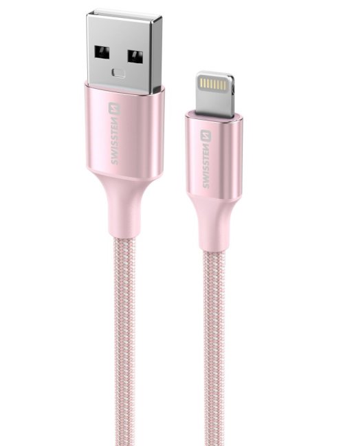 DATOVÝ KABEL SWISSTEN TEXTILE II USB / LIGHTNING 1,5 M RŮŽOVÝ