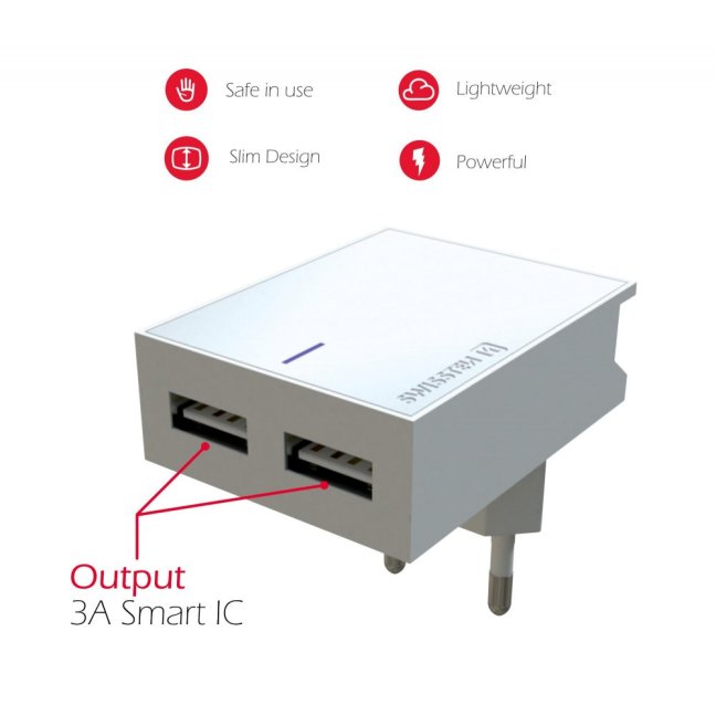 SWISSTEN SÍŤOVÝ ADAPTÉR SMART IC 2x USB 3A POWER + DATOVÝ KABEL USB / LIGHTNING 1,2 M BÍLÝ