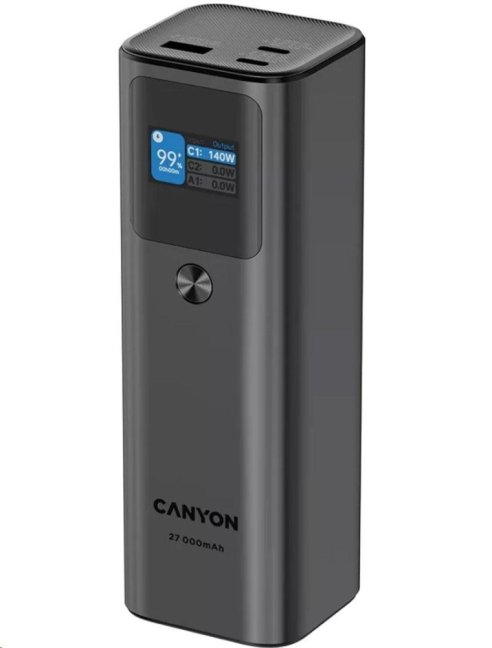 CANYON powerbanka PB-2010, 27000mAh, 2x USB-C 140W PD3.1, 1x USB-A QC 3.0, display, tmavě šedá