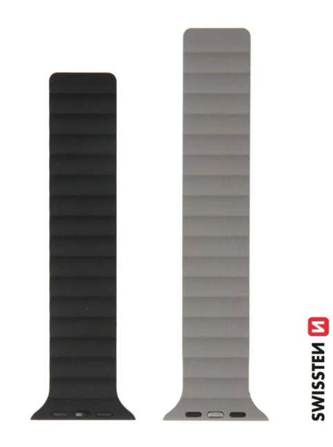 SWISSTEN ŘEMÍNEK PRO APPLE WATCH SILIKONOVÝ - MAGNETIC 42 / 44 / 45 / 49 mm ČERNO/ŠEDÝ