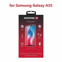 SKLO SWISSTEN FULL GLUE, COLOR FRAME, CASE FRIENDLY PRO SAMSUNG A556 GALAXY A55 ČERNÉ