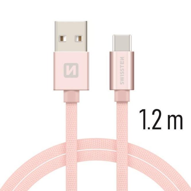 DATOVÝ KABEL SWISSTEN TEXTILE USB / USB-C 1,2 M RŮŽOVO/ZLATÝ