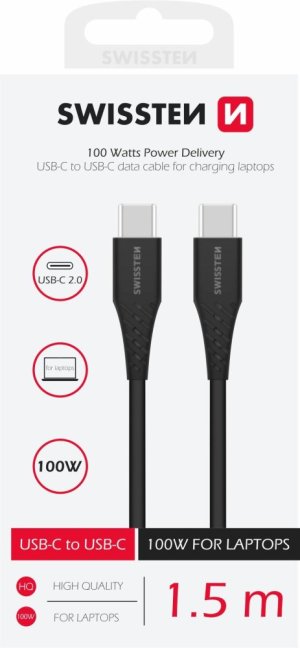 DATOVÝ KABEL SWISSTEN TPE USB-C/USB-C POWER DELIVERY 5A (100W) 1,5 M ČERNÝ