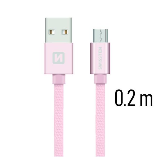 DATOVÝ KABEL SWISSTEN TEXTILE USB / MICRO USB 0,2 M RŮŽOVO/ZLATÝ