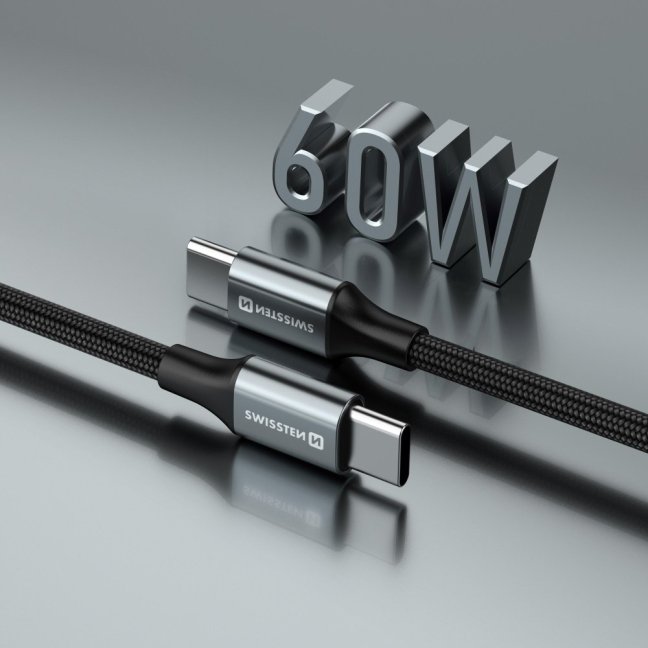 DATOVÝ KABEL SWISSTEN TEXTILE II USB-C / USB-C 1,5 M ČERNÝ